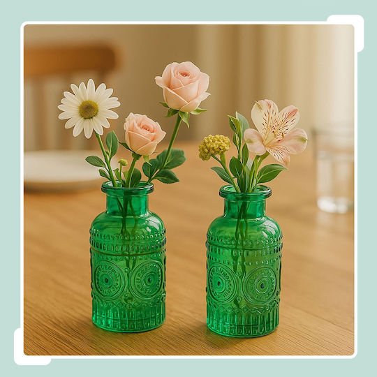 Relaxdays Set Vaze Decorative Din Sticlă Verde 6xÎ13cm 12 Bucăți