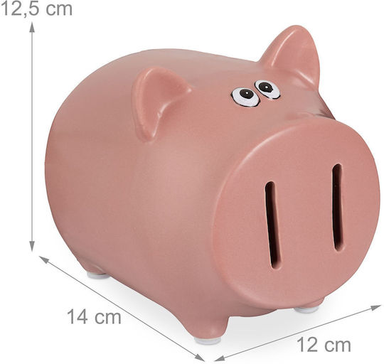 Pink Piggy Bank Relaxdays 12.5x14x12cm Made Dolomite