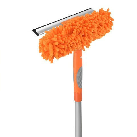Aparat De Curățat Geamuri Telescopic 3 În 1 Zola 1.8 M Racletă 180° 3 Lavete Microfibră 25 Cm Portocaliu