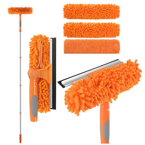 Aparat De Curățat Geamuri Telescopic 3 În 1 Zola 1.8 M Racletă 180° 3 Lavete Microfibră 25 Cm Portocaliu