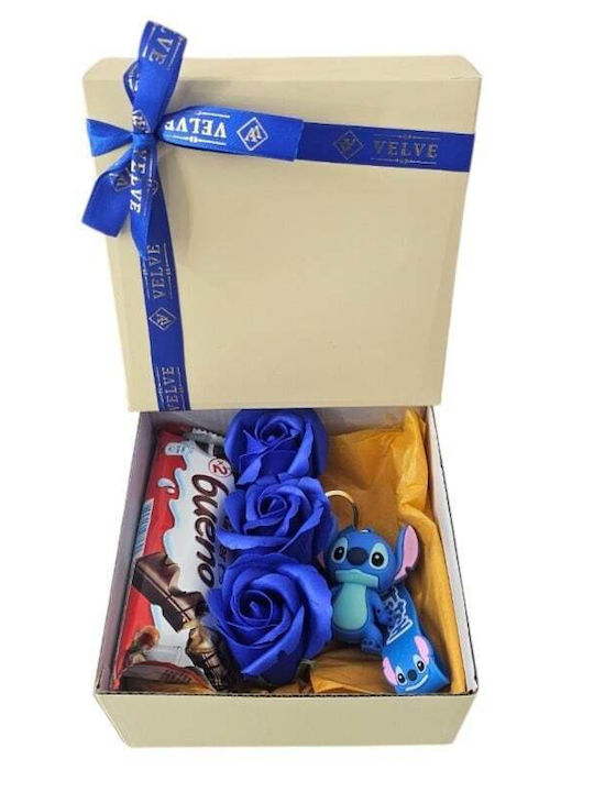 Joy Box Stitch Kids Set Disney Figurină Breloc 3 Trandafiri Săpun Albastru Kinder Bueno