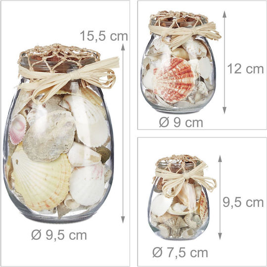 Relaxdays Muscheln Gläser Creme Transparent 15,5x9,5x9,5 cm