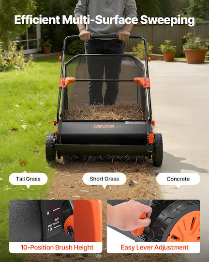 Vevor Manual Lawn Sweeper 76.2 Cm Leaves Grass Collection Bag 12 Cubic Feet Adjustable Brush Height Rubber Wheels Stscpqsqhs12jqdr0001v0