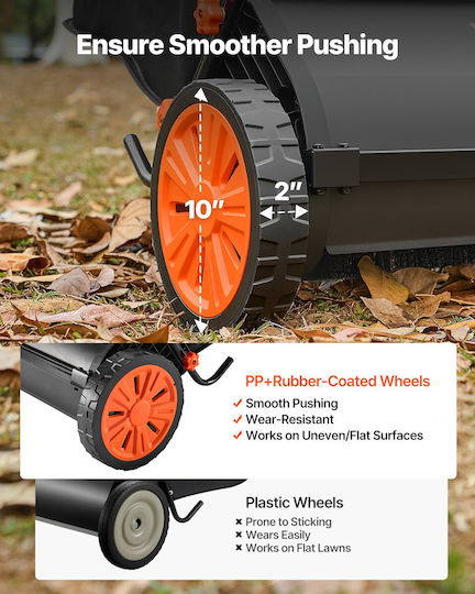 Vevor Manual Lawn Sweeper 76.2 Cm Leaves Grass Collection Bag 12 Cubic Feet Adjustable Brush Height Rubber Wheels Stscpqsqhs12jqdr0001v0