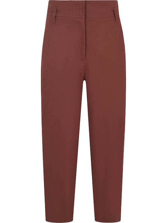 Damen Hochgeschnittenes Stoffhose in Karotte Passform Braun 10-060823-0-Braun-S