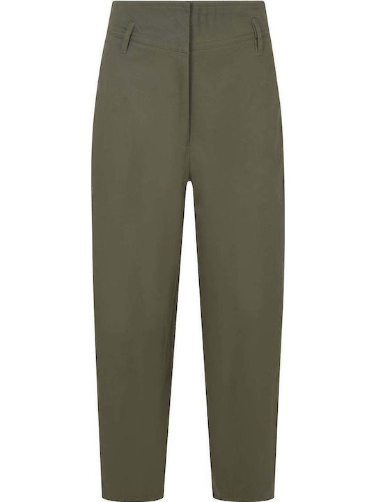 Damen Hochgeschnittenes Stoffhose in Carrot Passform Farbe Olive