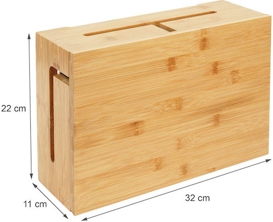 Relaxdays Cable Box Bamboo 11x32x22cm Light Color Set 12 Cable Ties