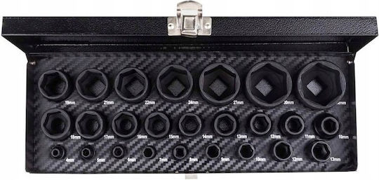 Impact Socket Set Sockets 1/2" 1/4" 4-32mm 6-point 25 Pcs Case