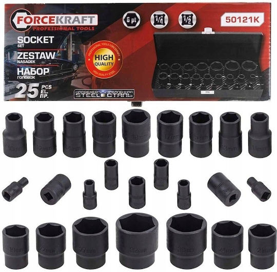 Impact Socket Set Sockets 1/2" 1/4" 4-32mm 6-point 25 Pcs Case