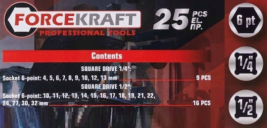 Impact Socket Set Sockets 1/2" 1/4" 4-32mm 6-point 25 Pcs Case
