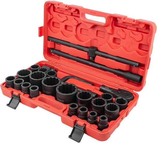 Set Chei Impact 26 Bucăți 3/4" 17-50mm 1" 55-65mm 12 Puncte