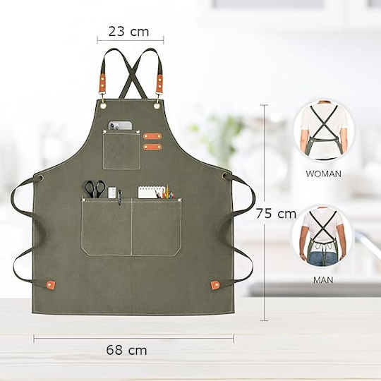 Adiavroxo (Work Aprons & Sleeves) Ποδιά Barista / Bartender / Σερβιτόρου Χακί