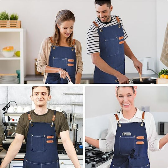 Adiavroxo (Work Aprons & Sleeves) Barista / Bartender / Waiter Apron Blue