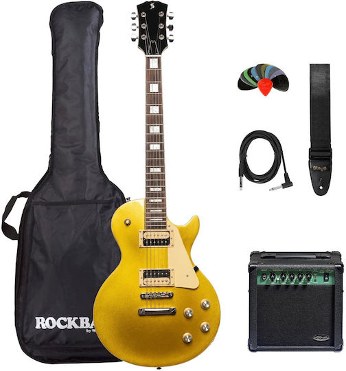 Stagg Set Elektrische Gitarre Einfacher Schnitt Gold mit Tasche