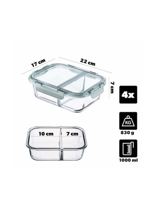 Kadax Σετ Δοχεία Φαγητού Γυάλινα 22x17cm 4τμχ