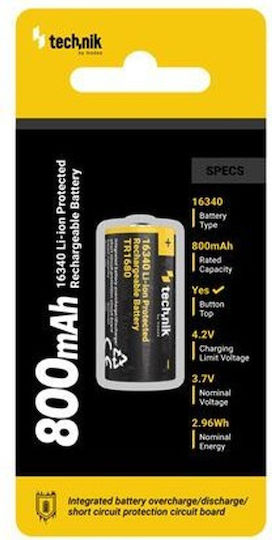 Industrial Li-ion Rechargeable Battery 16340 3.7v 800mah Technik Tr1680 Terminal Tip