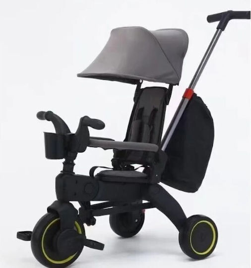 ForAll Kids Tricycle with Storage Basket, Push Handle & Sunshade for 18+ Months Gray