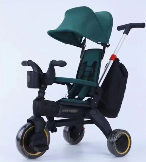 ForAll Kids Tricycle with Storage Basket, Push Handle & Sunshade for 18+ Months Light Blue