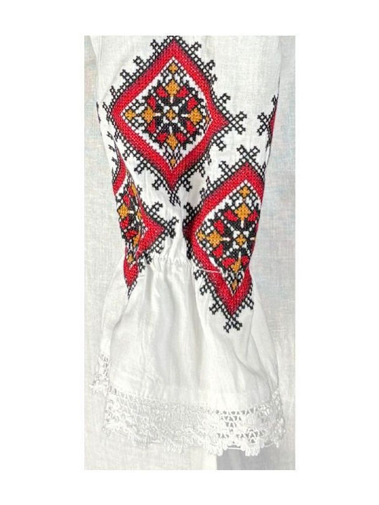 Bluza Damă Bumbac Mânecă Lungă Alb/Roșu Burgund