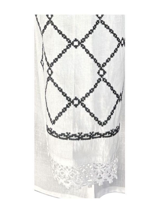 Bluza Damă Bumbac Mânecă Lungă Alb/Negru Mat