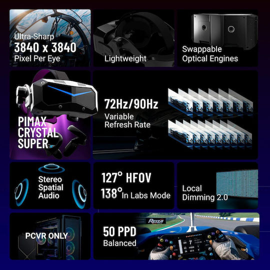 Pimax Crystal Super 50PPD VR Headset for Computer with Controller