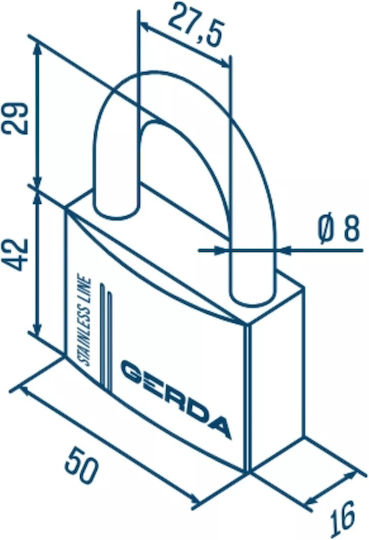 Gerda Padlock Ατσάλινο Λουκέτο Πέταλο με Κλειδί 50mm