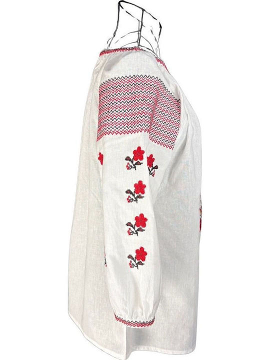 Bluza Damă Bumbac Mânecă Lungă Alb/Negru