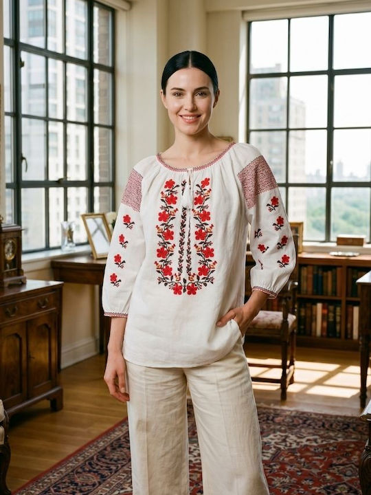 Bluza Damă Bumbac Mânecă Lungă Alb/Negru