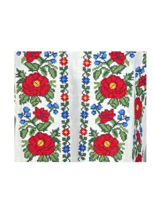 Bluza Damă Bumbac Mânecă Lungă Alb Verde Închis