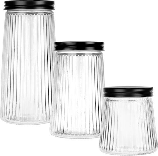 Vilde Set 3 Bucăți Vaze Pentru Cafea / Paste / Cereale Cu Capac Sticlă Neagră 1400ml 3 Bucăți