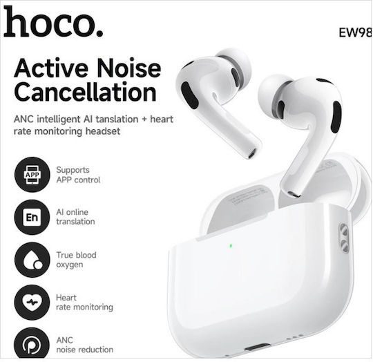 Hoco EW98 In-ear Casti Bluetooth Handsfree cu Husă de Încărcare Albe