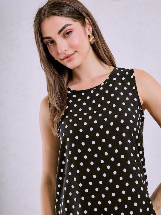 Celestino Women's Mini Polka Dot Loose Fit Dress Black