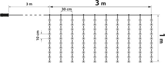 10 LED Weihnachtsbeleuchtung 3m x 100cm Vorhang