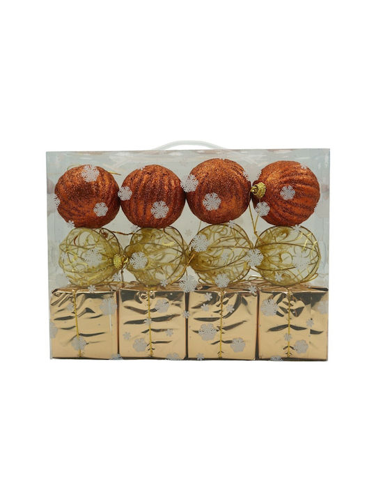 Set 12 Ornamente De Crăciun Pentru Brad Alista Home Tip Glob Cupru Aurit Din Polistiren Cu Finisaj Sclipici Cutie 6 Cm Adâncime X 23 Cm Lungime X 18 Cm Înălțime