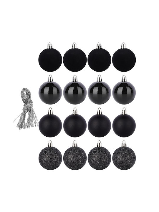 Black Unbreakable Christmas Tree Baubles 5 Cm 16 Pcs