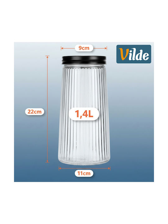 Vilde Set 3Stücke Lebensmittelgläser für Kaffee Nudeln Getreide mit Deckel Glas Schwarz 1400ml