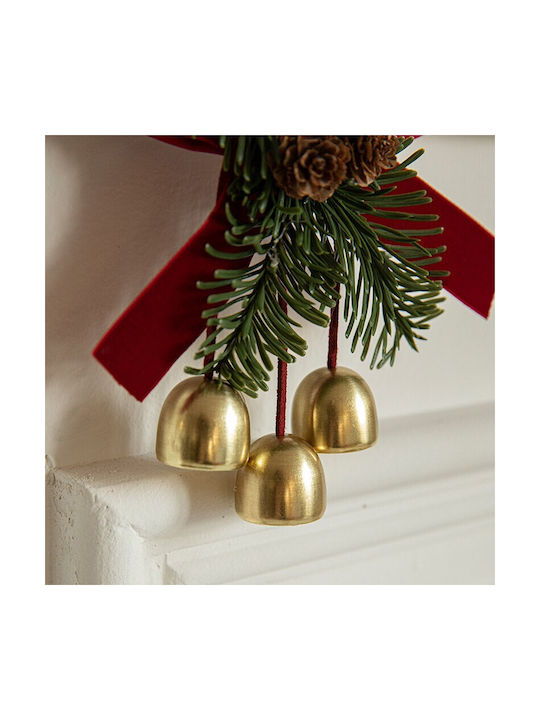 Ornament De Crăciun Pentru Brad Flippy Fundă De Crăciun Tip 3 Clopoței Aurii Conuri De Pin Panglică Din Catifea Roșie 16 X 11 Cm Roșu