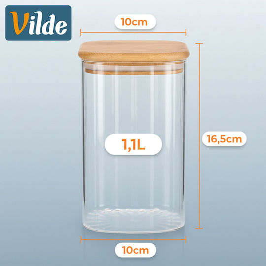 Vilde Set 3 Bucăți Vaze Pentru Cafea / Paste / Cereale Cu Capac Sticlă Maro 1600ml 3 Bucăți