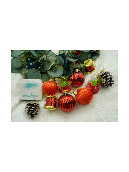 Set 24 Ornamente De Crăciun Pentru Brad Tip Glob Roșii Maro Din Polistiren Cu Finisaj Sclipici Cutie 5 Cm Adâncime X 29 Cm Lungime X 19 Cm Înălțime
