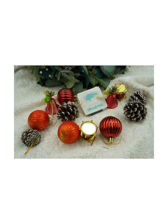 Set 24 Ornamente De Crăciun Pentru Brad Tip Glob Roșii Maro Din Polistiren Cu Finisaj Sclipici Cutie 5 Cm Adâncime X 29 Cm Lungime X 19 Cm Înălțime