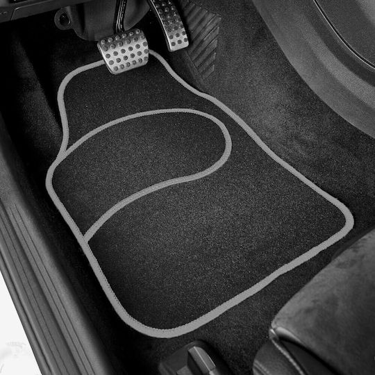 Set 4 Universal Textile Car Mats Front Rear Non-slip Black Grey