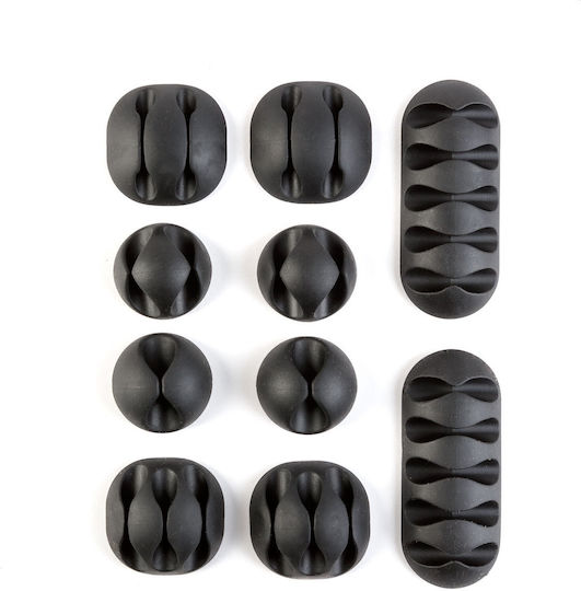 Set 10 Schwarze Klebende Silikon-Kabelclips für Büro