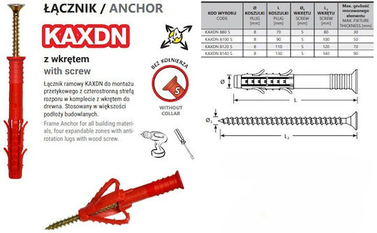 Un Universal Frame Dowel Kaxdn 8*100mm Nylon Kxms 8*100