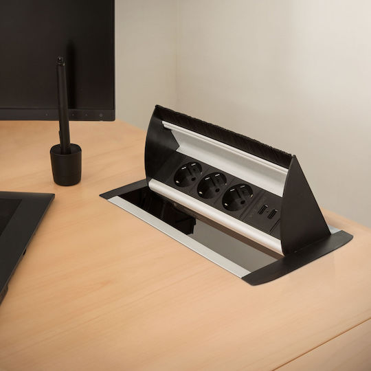 Alista Home Bandă de Alimentare cu 3 Prize cu USB-A și Cablu de 1.5m Argintiu