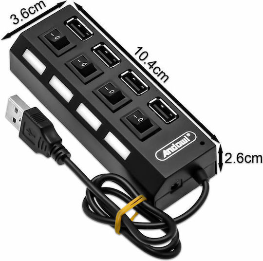 Andowl Хъб 4 Порта USB 2.0 със Свързване USB-A Син