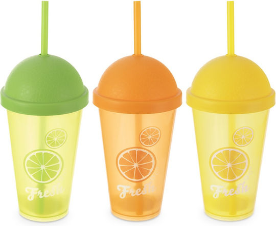 Orion Set Brillen Cocktail/Trinken Wasser aus Kunststoff Gelb mit Strohhalm 450ml 3Stücke