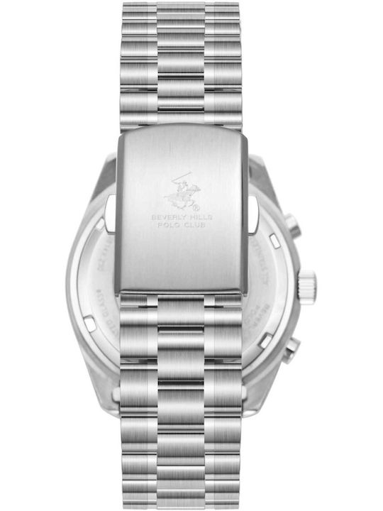 Beverly Hills Polo Club Dual Time Men's Battery Watch with Silver Metal Bracelet