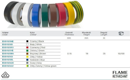 Electrical Insulation Tape 25m*19mm Red Be Esb1925ro