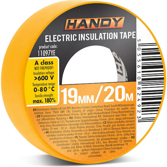 Set 10 Benzi Izolatoare Electrice Din Pvc Galbene 20 M X 19 Mm Rezistență 600 V Standard En60454-2