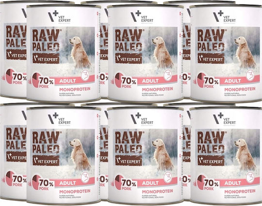 VetExpert Paleo Nasses Hundefutter in Dose mit Schweinefleisch 12x800gr
